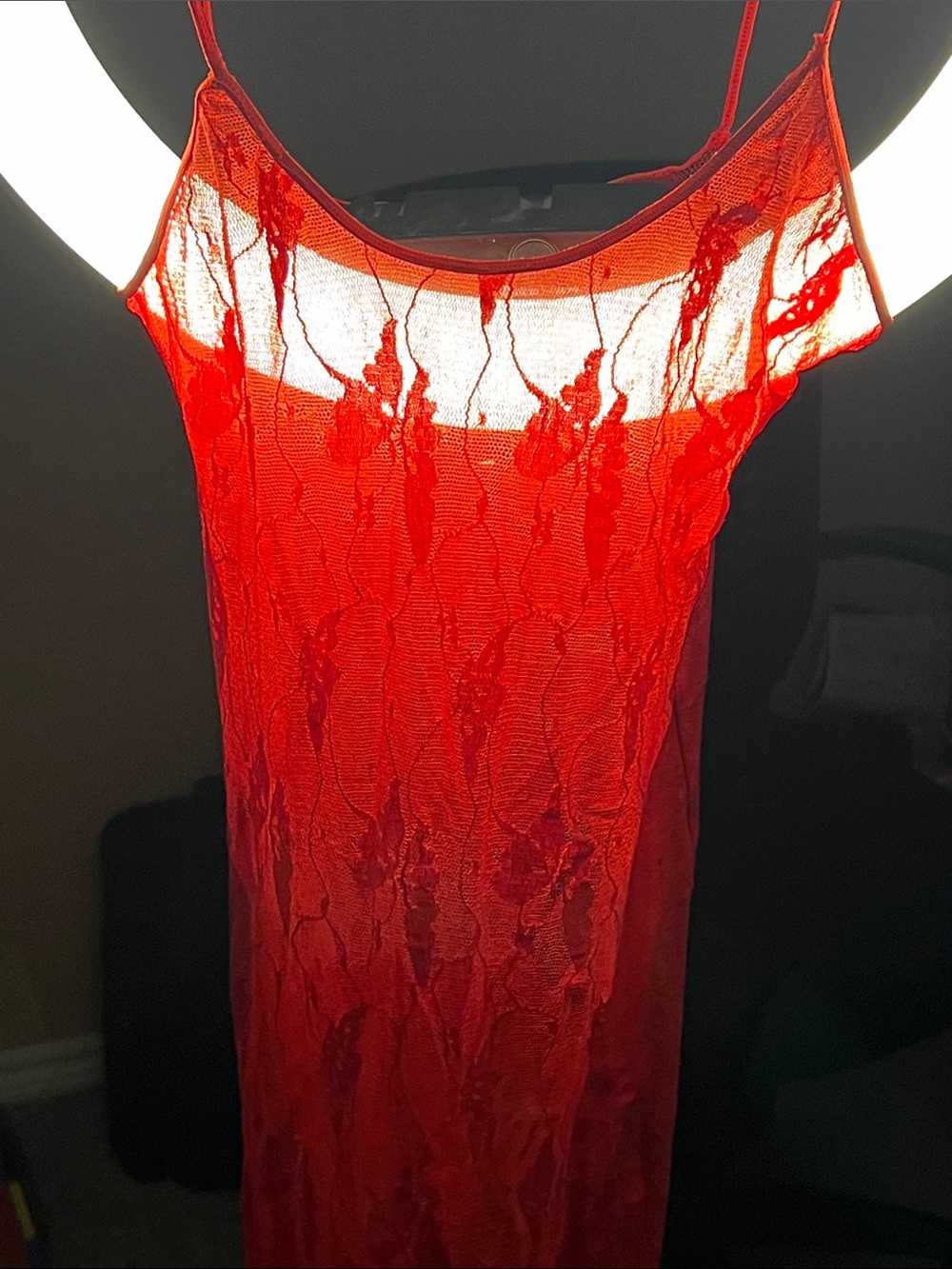 Sheer Red Lace Slip Dress. Leg avenue